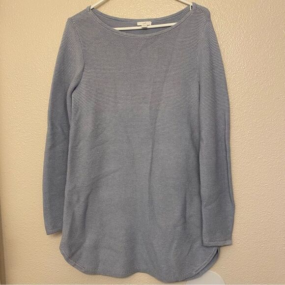 J. Jill light blue long tunic sweater round hem sweater scoop neck waffle knit S - Picture 1 of 7